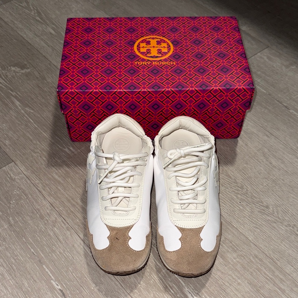 Tory Burch White and Brown Sneakers Nylon